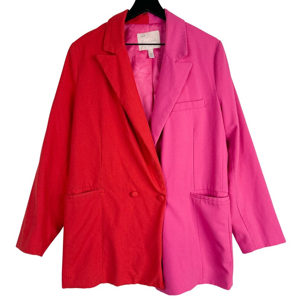 Hutch Valentine Colorblock Blazer Jacket Oversized Red Pink - L
